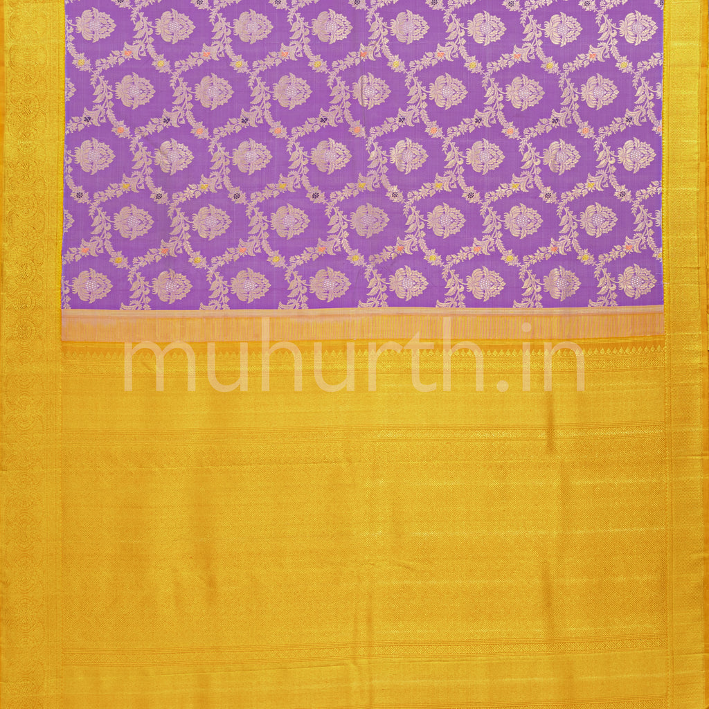 Lavender Meenakari Kanjivaram Silk Saree with Mustard Yellow