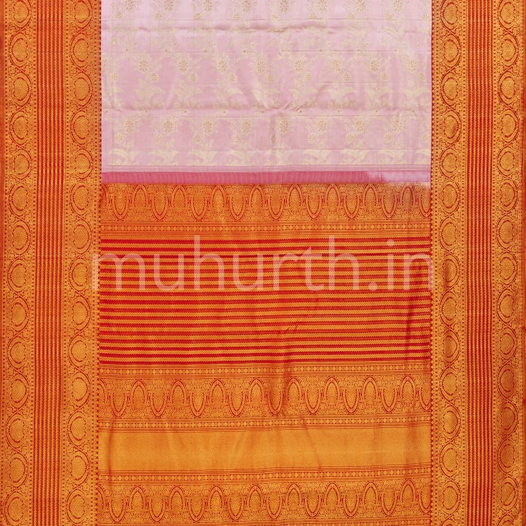 Pastel Pink Kanjivaram Silk Saree with Red