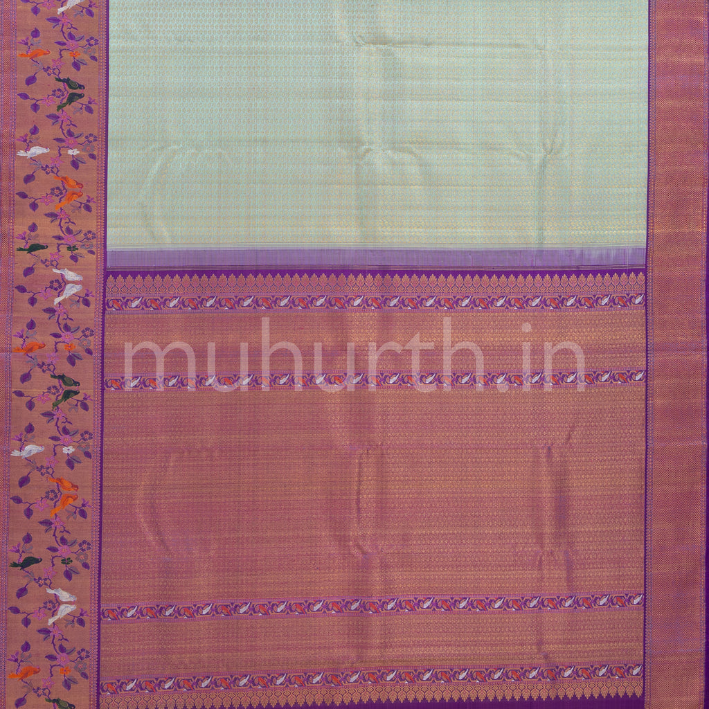 Sage Green Meenakari Kanjivaram Silk Saree with Magenta