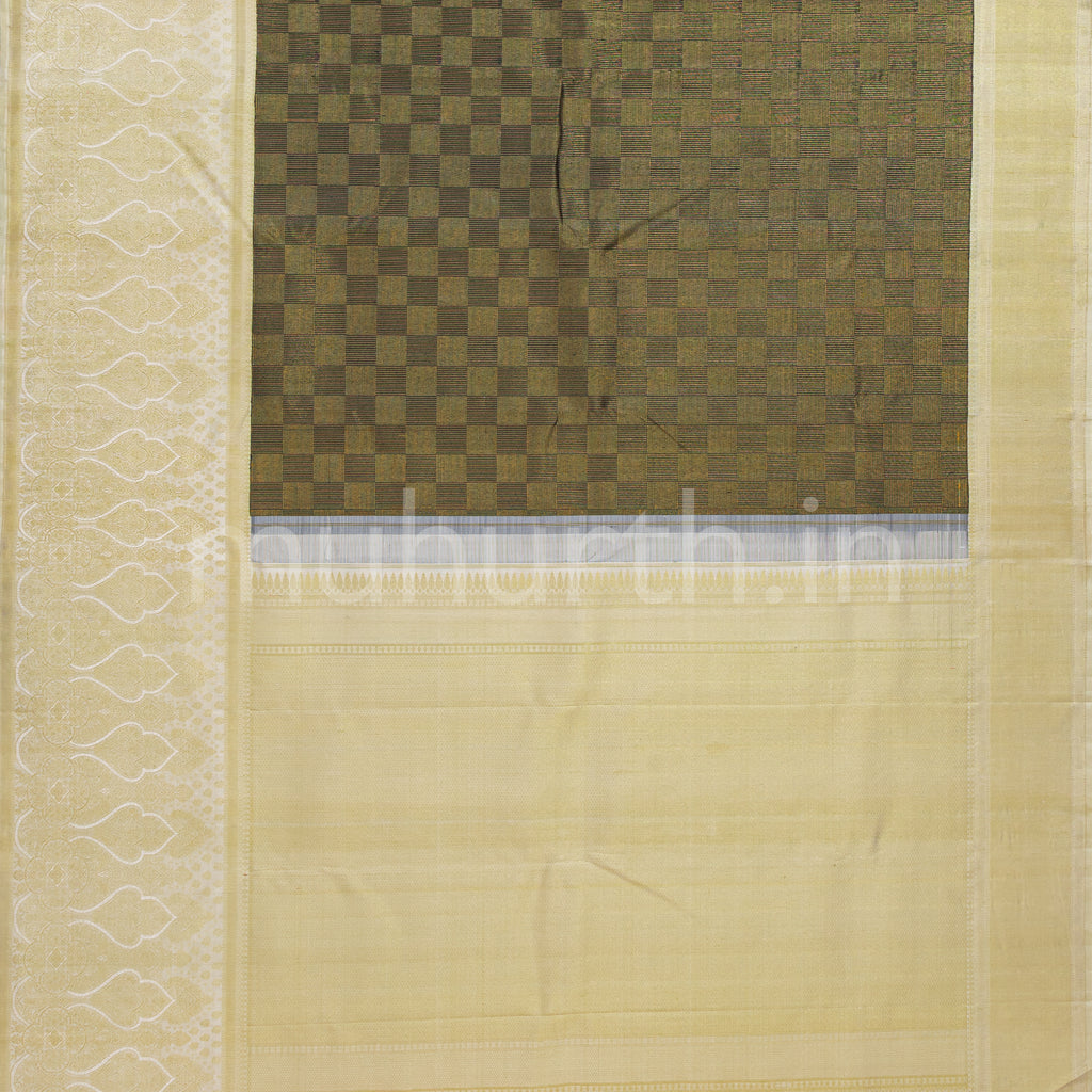 Black Kanjivaram Silk Saree with Tussar White