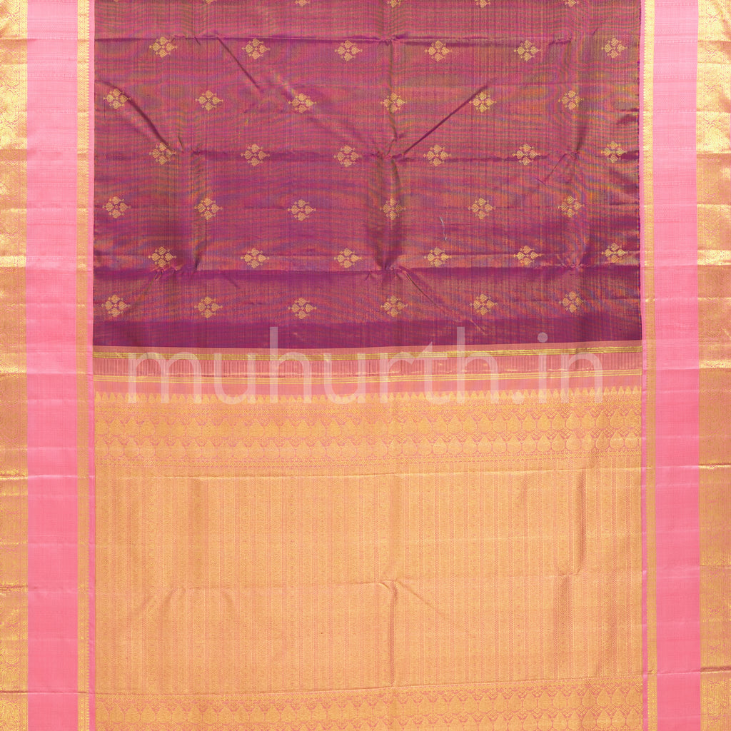 Magenta Vaira-Oosi Kanjivaram Silk Saree with Pink