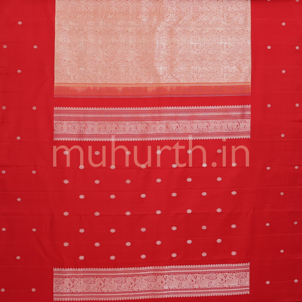 Light Orange Kanjivaram Silk Saree with Red