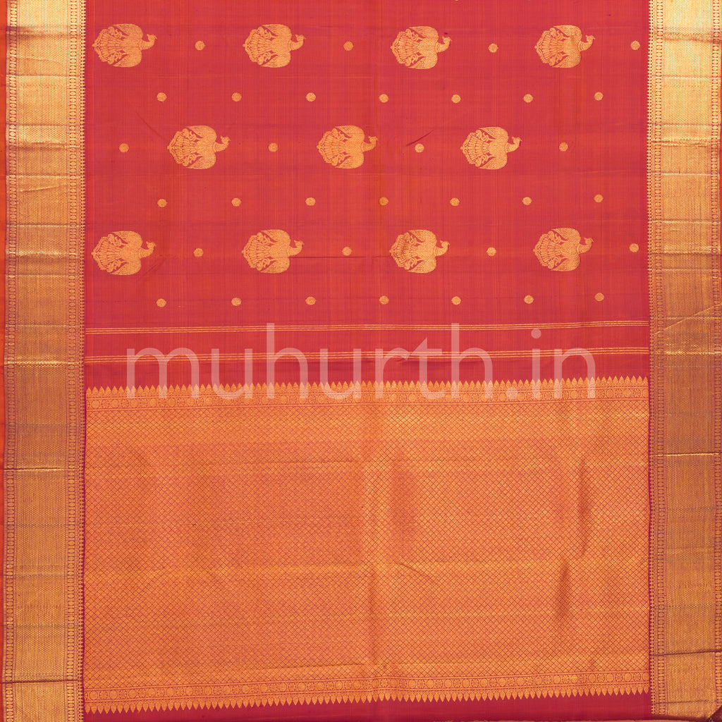 Orange Shot Rose Ekandam Kanjivaram Silk Saree