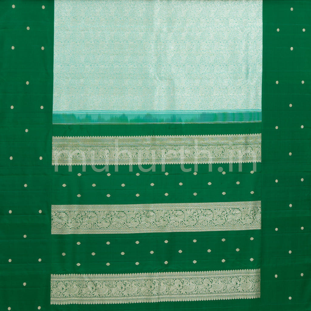 Sea Green Kanjivaram Silk Saree with Dark Green