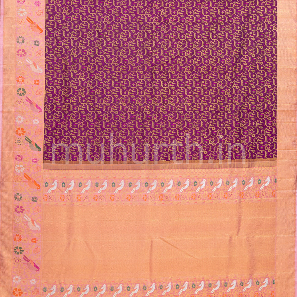 Magenta Meenakari Kanjivaram Silk Saree with Peach