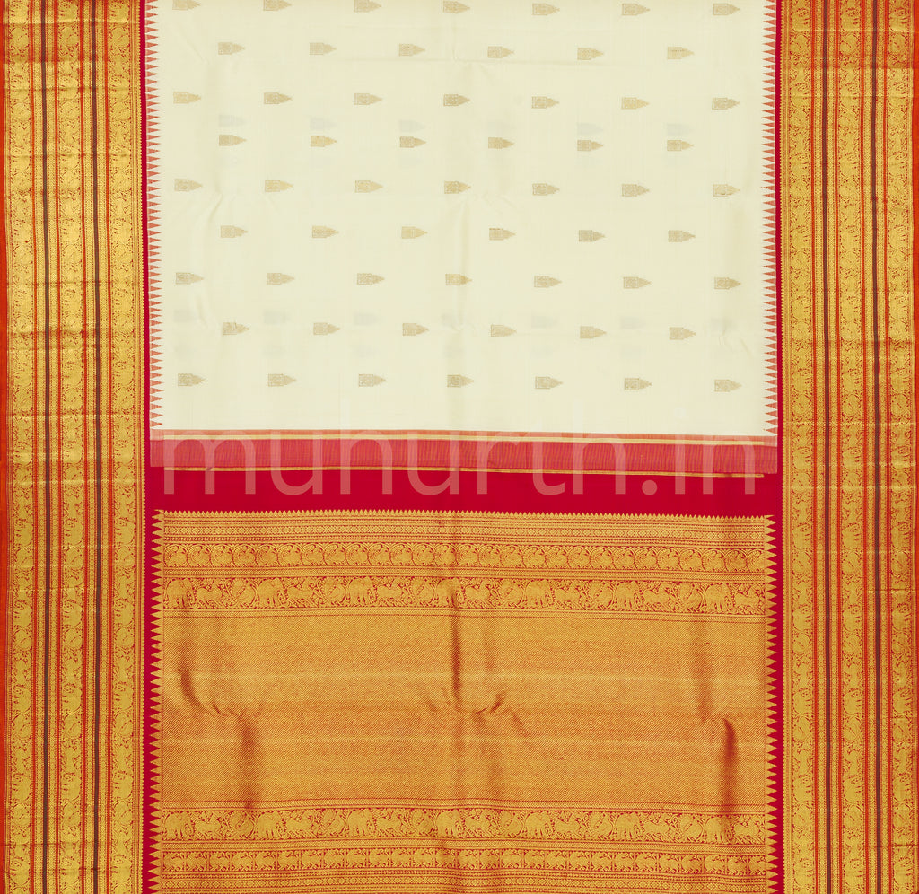 Sandal Pure Zari Kanjivaram Silk Saree with Rose Orange