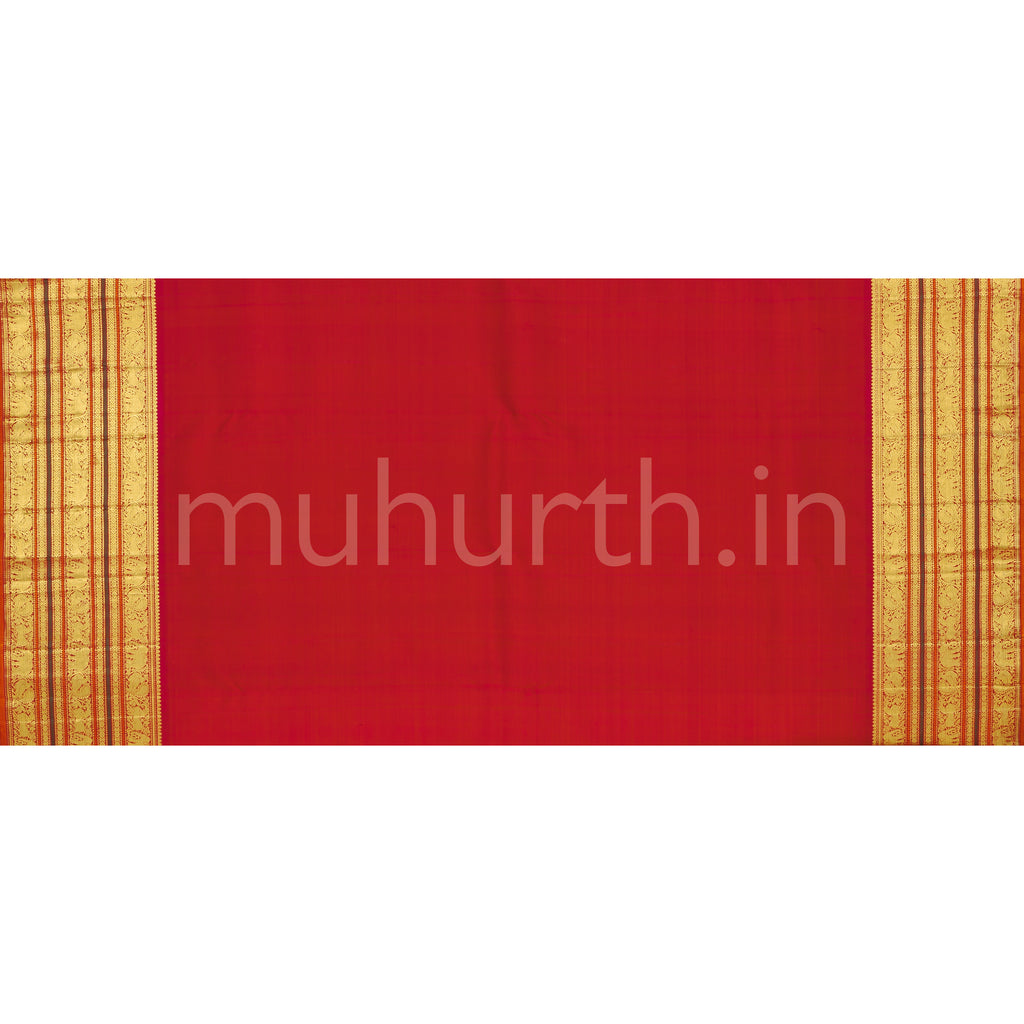 Sandal Pure Zari Kanjivaram Silk Saree with Rose Orange