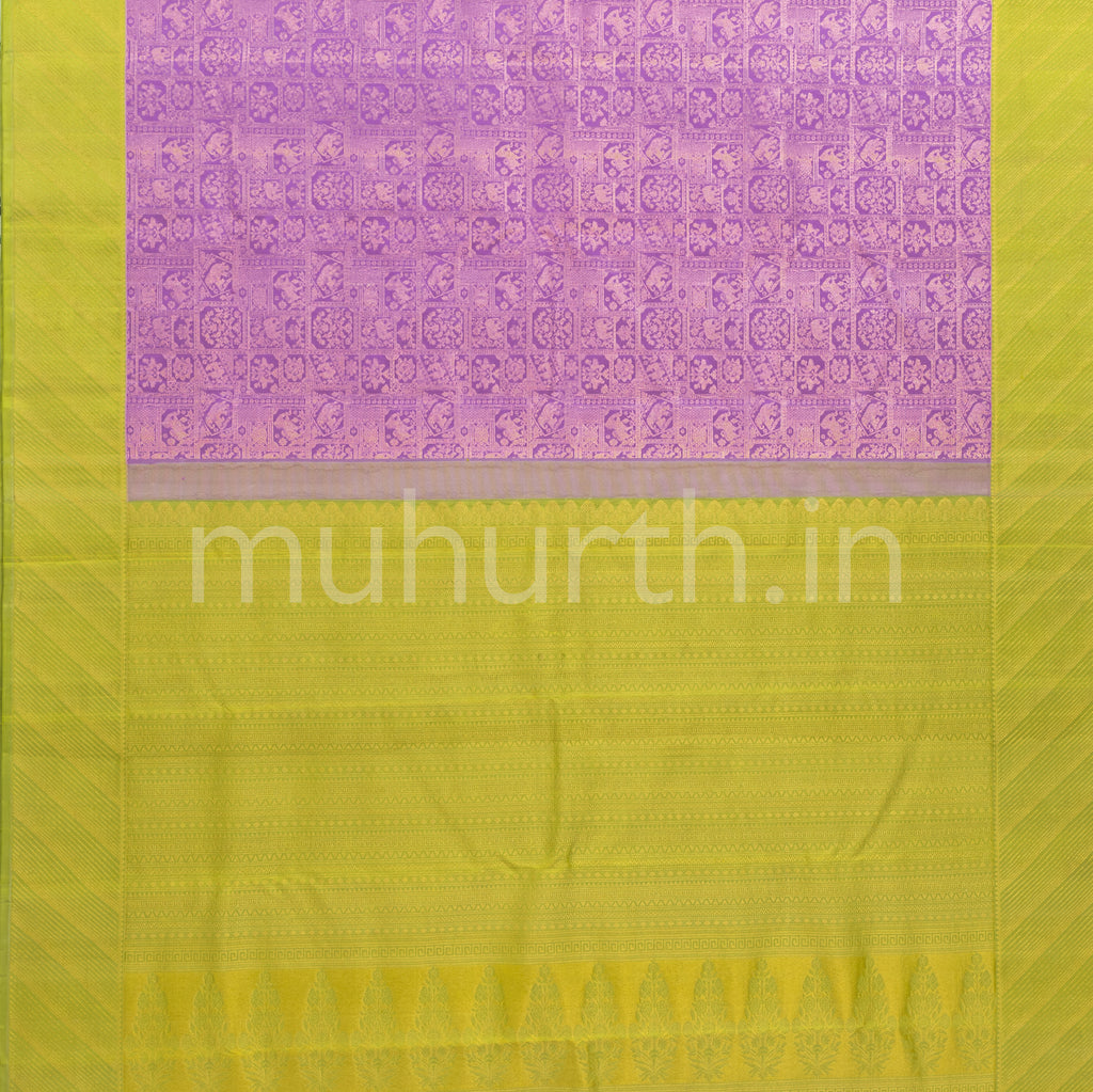 Lilac Kanjivaram Silk Saree with Tiratchai Green