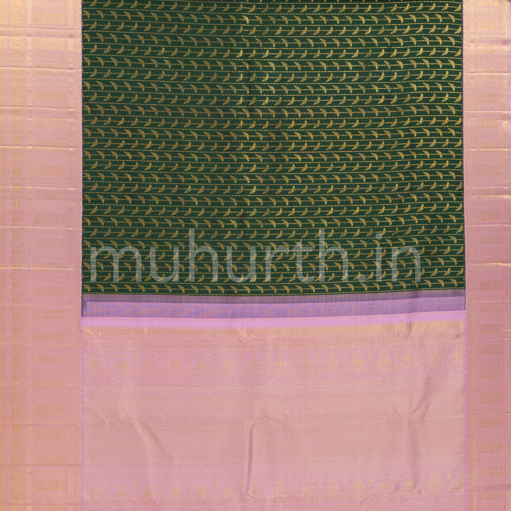 Dark Green Kanjivaram Silk Saree with Pink