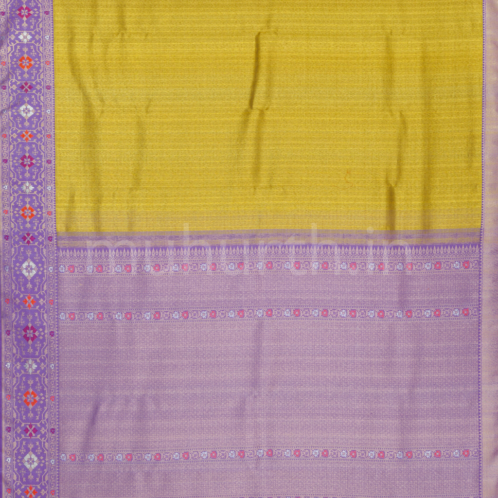 Light Elaichi Tissue Organza Pure Kanjivaram Silk Saree with Lavender