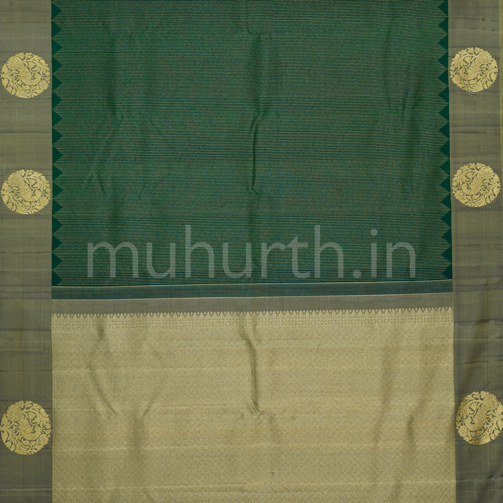 Deep Green Kanjivaram Silk Saree with Elaichi