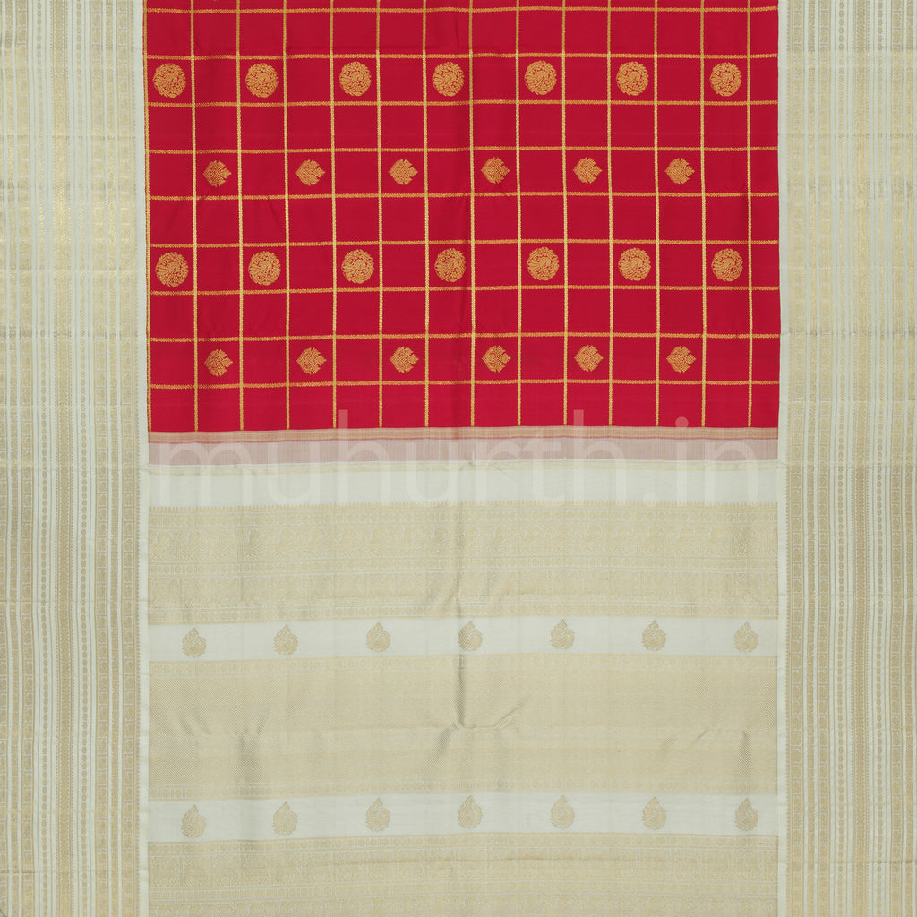 Red Pure Zari Kanjivaram Silk Saree with Cream