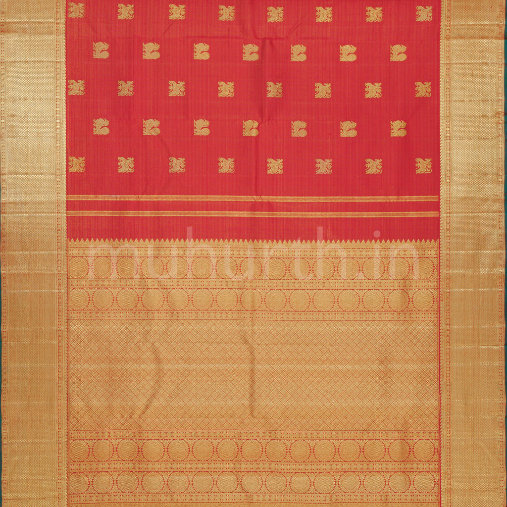 Bright Red Vaira Oosi Pure Kanjivaram Silk Saree