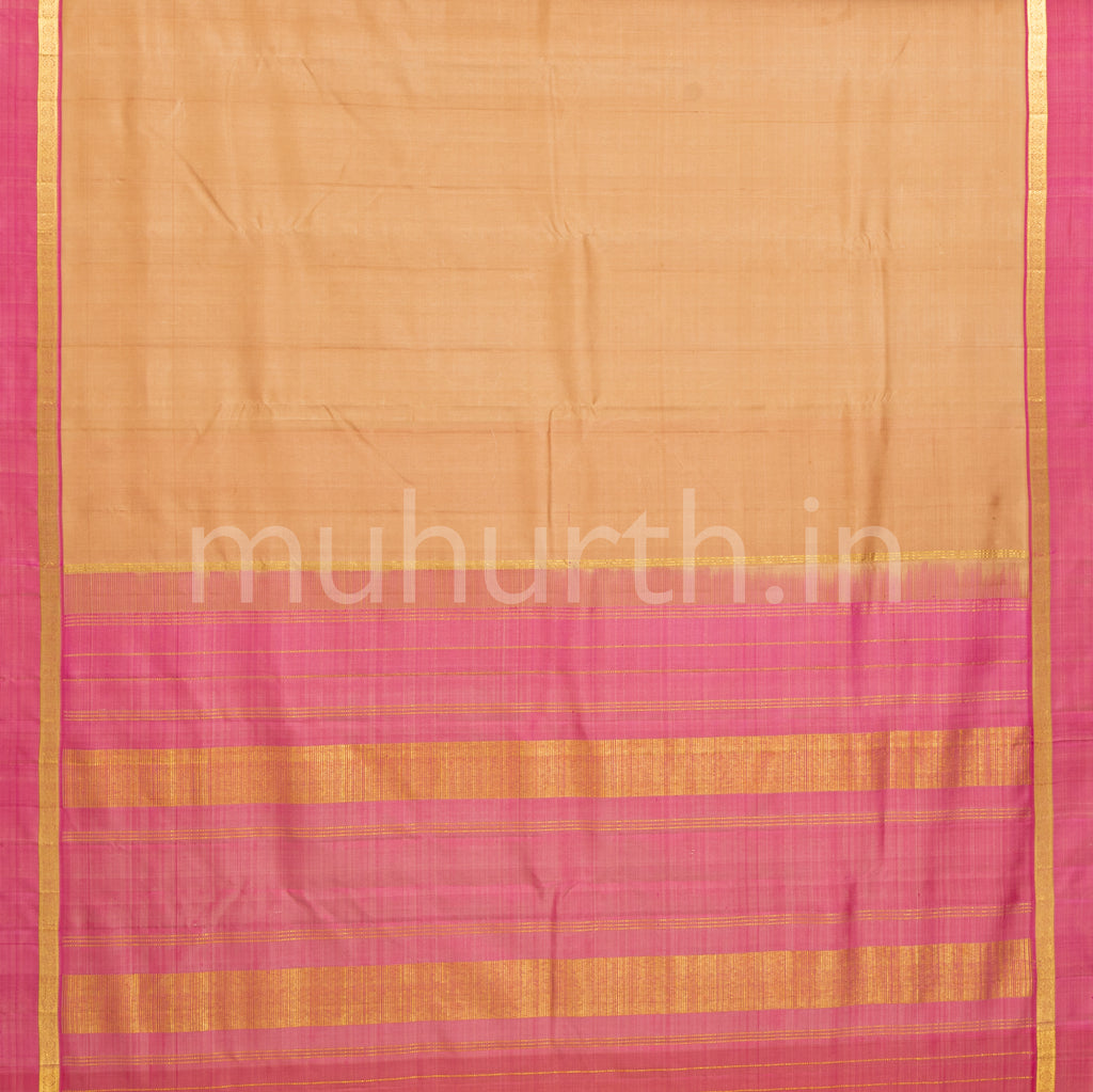 Biscuit Grown Kanjivaram Silk Saree with Pink