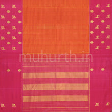 Load image into Gallery viewer, Orange Kanjivaram Silk Saree with Rose