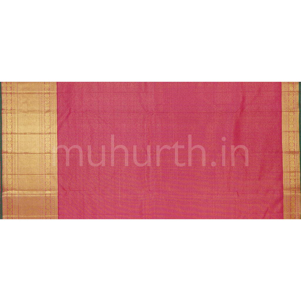 Salmon Orange Vaira Oosi Pure Kanjivaram Silk Saree with Pink