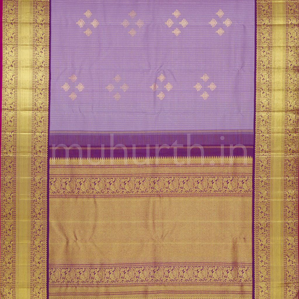 Lavender Pure Kanjivaram Silk Saree with Meenakshi Violet
