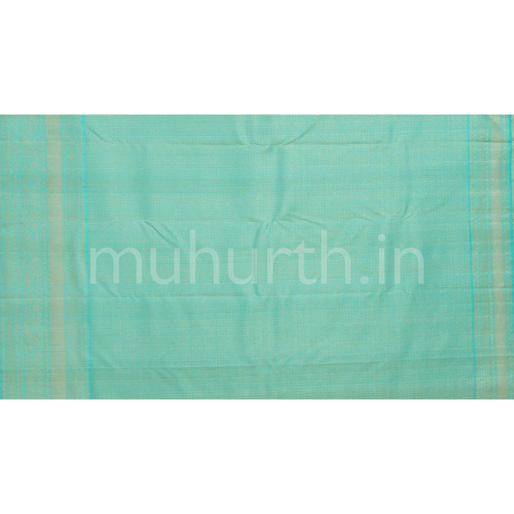 Peach Kanjivaram Silk Saree with Ananda Blue