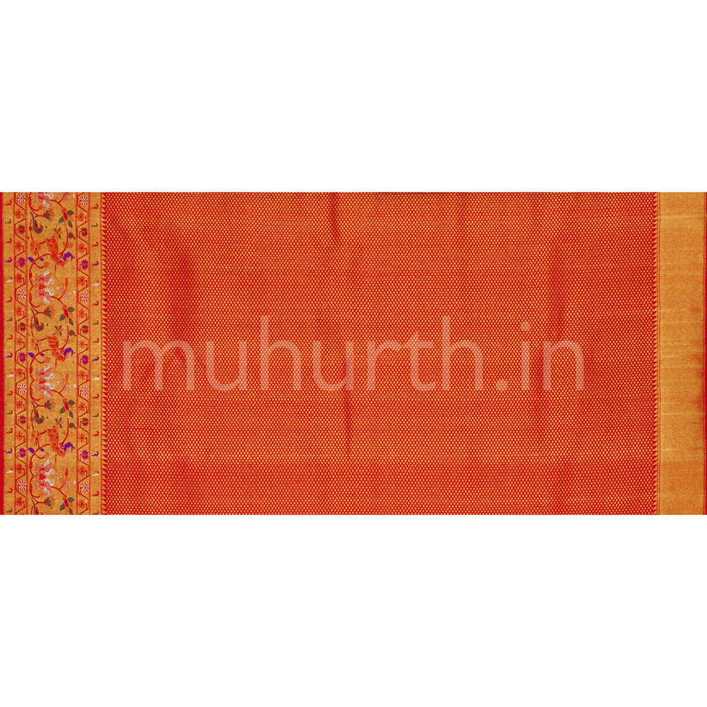 Green Pure Kanjivaram Silk Saree with Bright Red