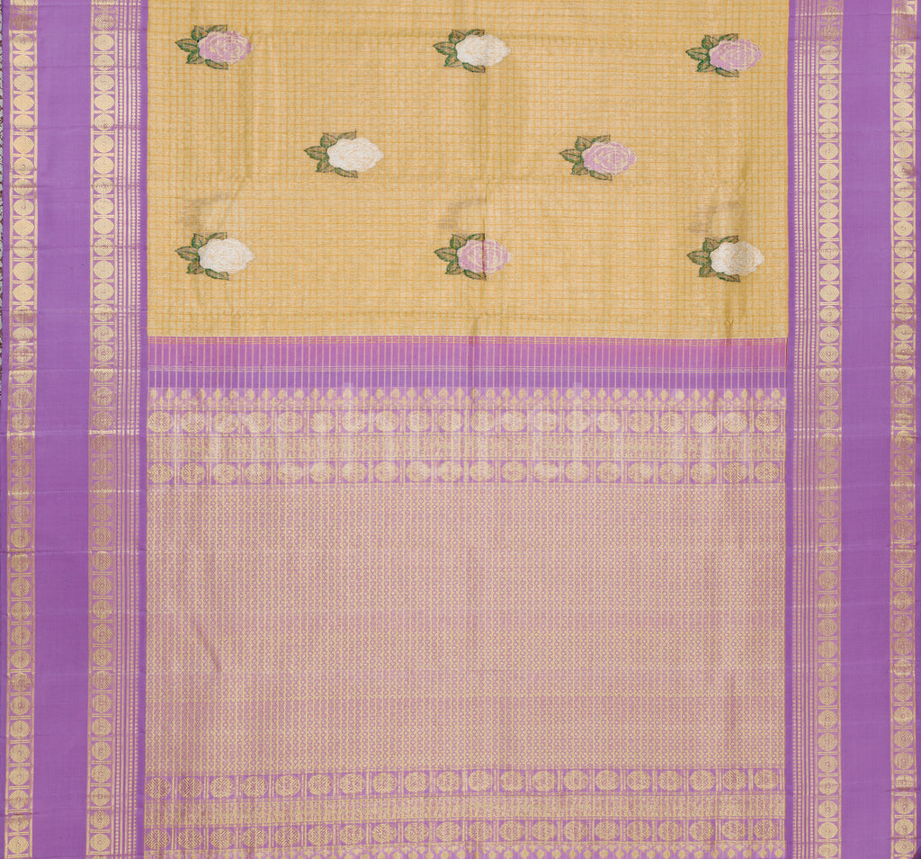 Light Peach Organza Tissue Kanjivaram Silk Saree with Lavender