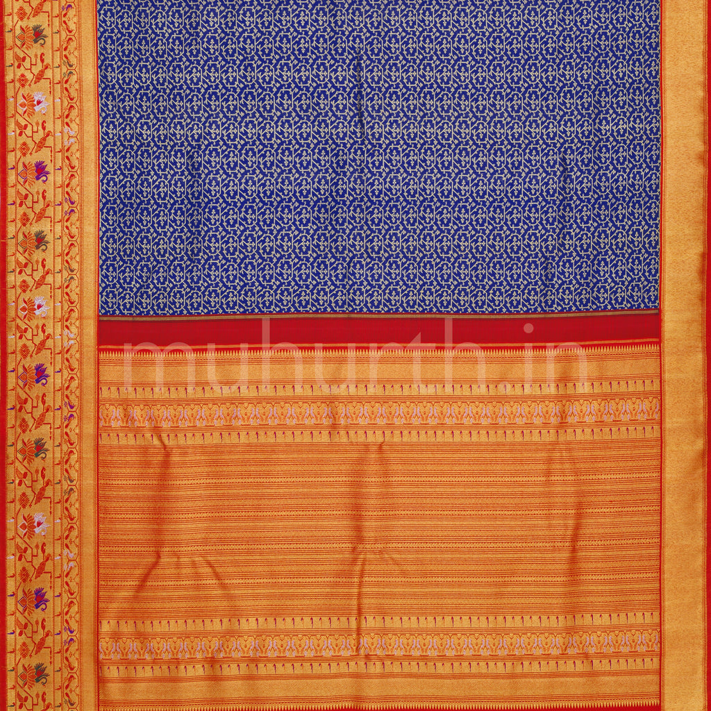 Violet Pure Kanjivaram Silk Saree with Bright Red