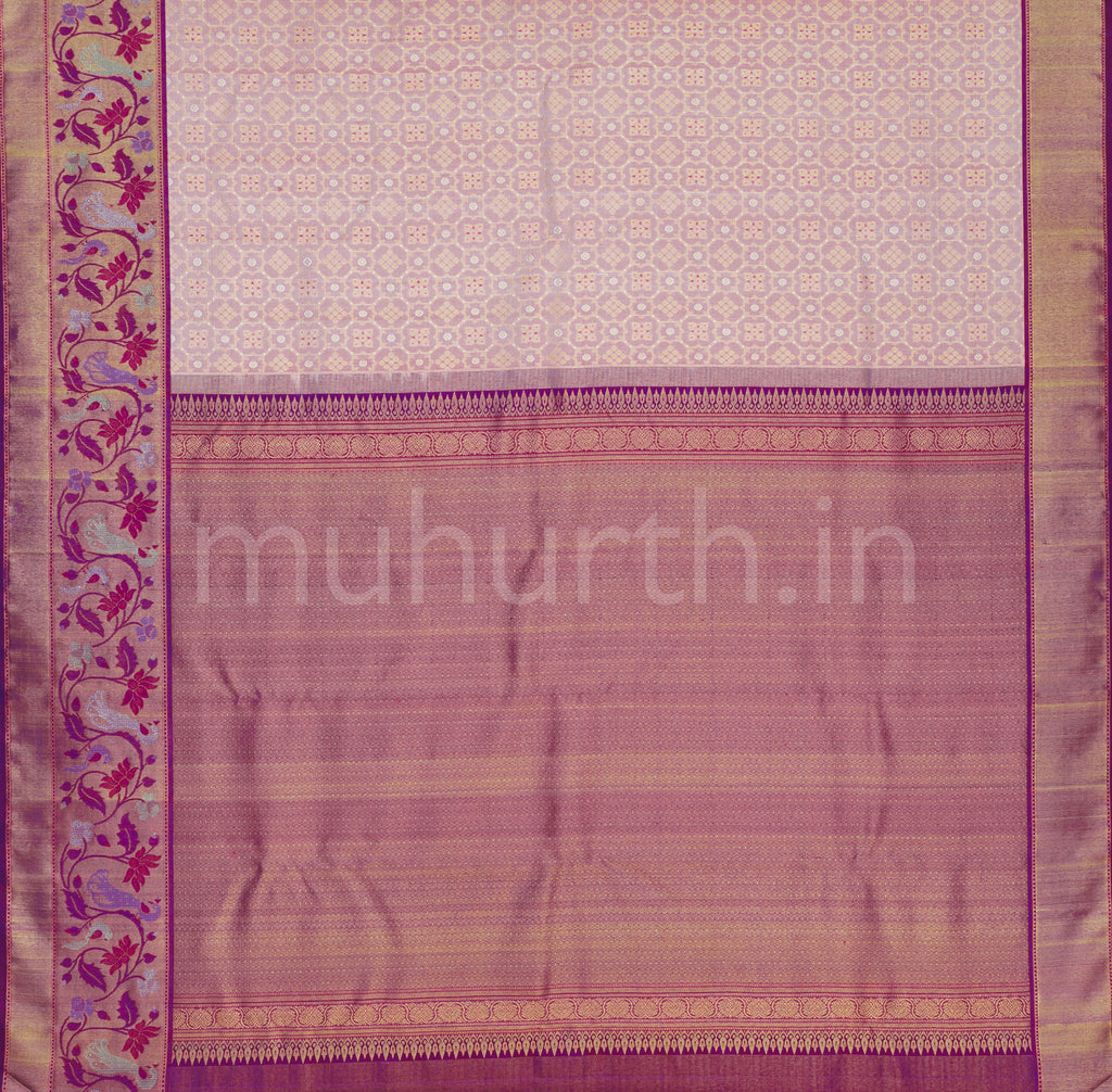 Pastel Pink Pure Kanjivaram Silk Saree with Meenakshi