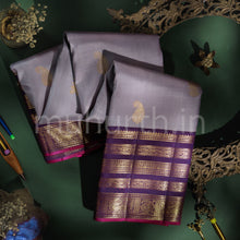 Load image into Gallery viewer, Mauve Pure Zari Kanjivaram Silk Saree with Magenta