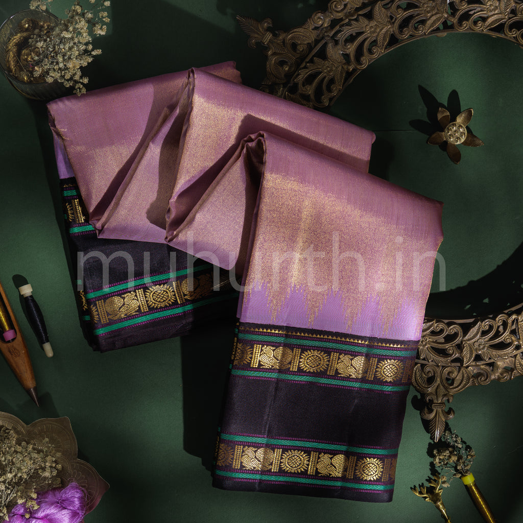 Lilac Pure Kanjivaram Silk Saree with Black