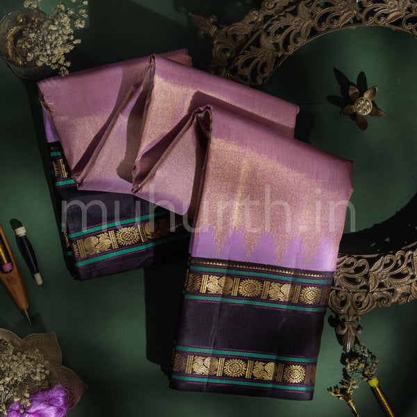 Lilac Pure Kanjivaram Silk Saree with Black
