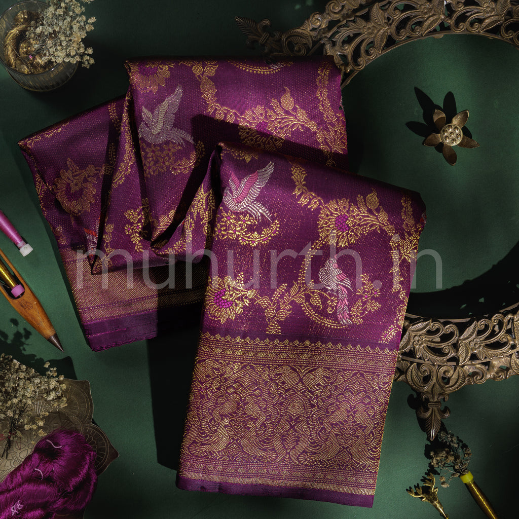 Magenta Meenakari Kanjivaram Silk Saree