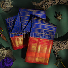 Load image into Gallery viewer, Violet Veldhari Kanjivaram Silk Saree with Bright Red