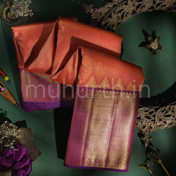 Orange Rose Pure Kanjivaram Silk Saree with Magenta