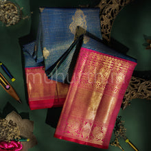 Load image into Gallery viewer, Peacock Green Pure Kanjivaram Silk Saree with Rani Rose