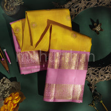 Load image into Gallery viewer, Golden Mustard Pure Kanjivaram Silk Saree with Pink