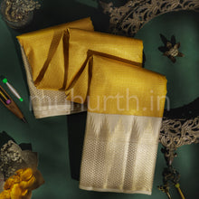Load image into Gallery viewer, Golden Mustard Pure Kanjivaram Silk Saree with Off-White