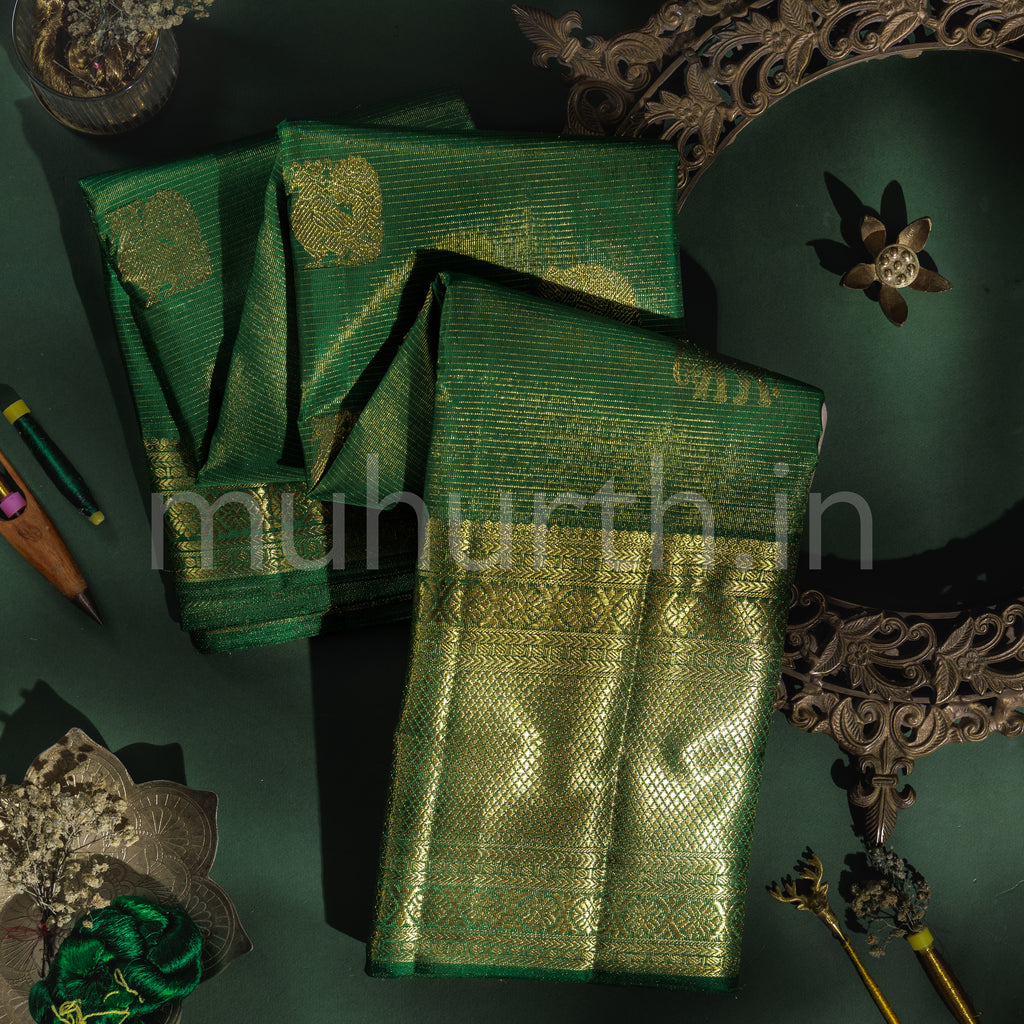 Green Vaira Oosi Tissue Kanjivaram Silk Saree