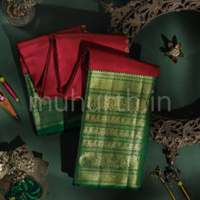 Load image into Gallery viewer, Arakku Pure Kanjivaram Silk Saree with Deep Green Border
