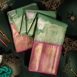 Elaichi Pure Tissue Kanjivaram Silk Saree with Vaira Oosi with Peach