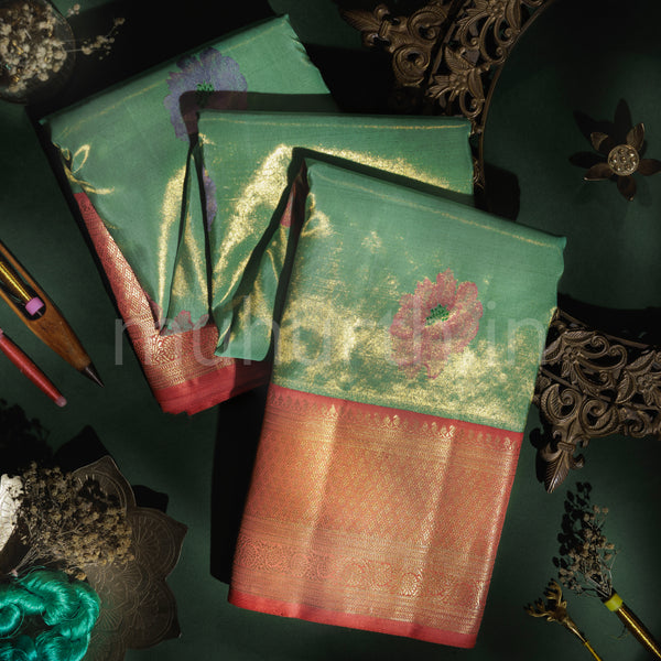 Rexona Pure Organza Kanjivaram Silk Saree with Peach