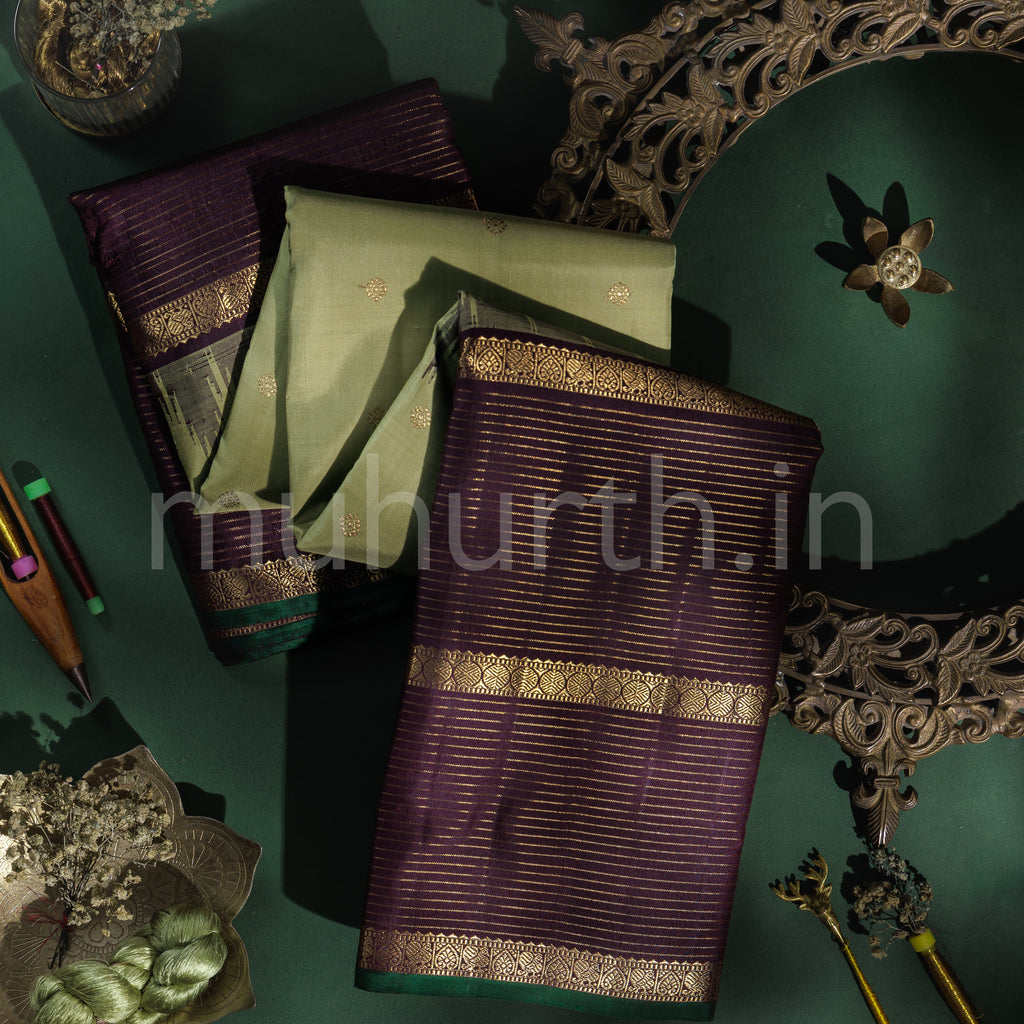 Elaichi Muppagam Pure Zari Kanjivaram Silk Saree Pakku Brown