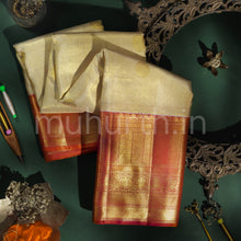 Load image into Gallery viewer, Off-White Vaira Oosi Tissue Kanjivaram Silk Saree with Orange Rose