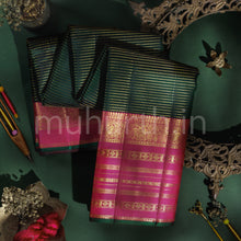 Load image into Gallery viewer, Deep Green Kanjivaram Silk Saree with Rose