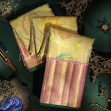 Golden Pure Luxury Tissue Kanjivaram Silk Saree with Pink