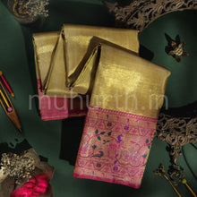 Load image into Gallery viewer, Golden Organza Tissue Pure Kanjivaram Silk Saree with Pink   