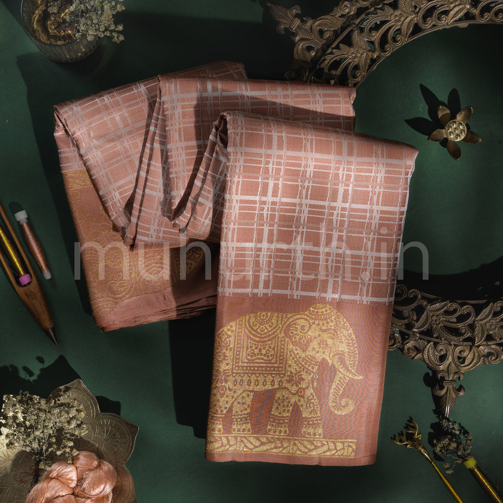Dusty Peach Pure Kanjivaram Silk Saree  