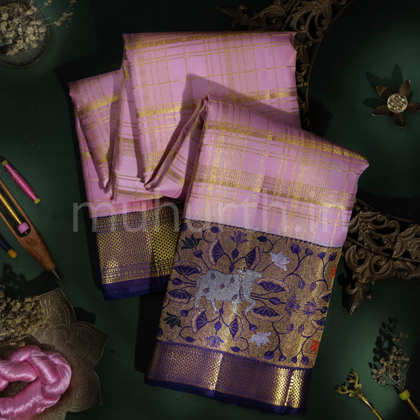 Light Pink Pure Meenakari Kanjivaram Silk Saree with Meenakshi