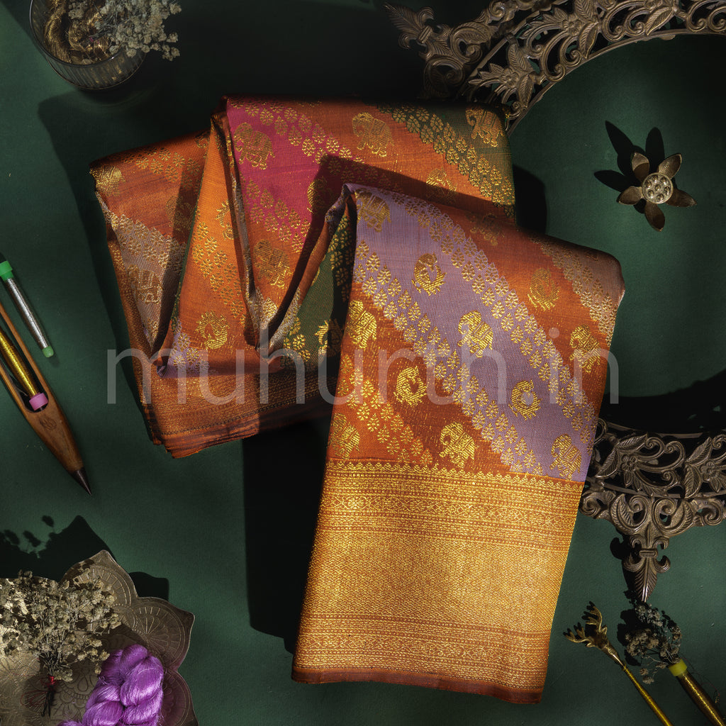Rust Orange Luxury Rangkat Pure Kanjivaram Silk Saree