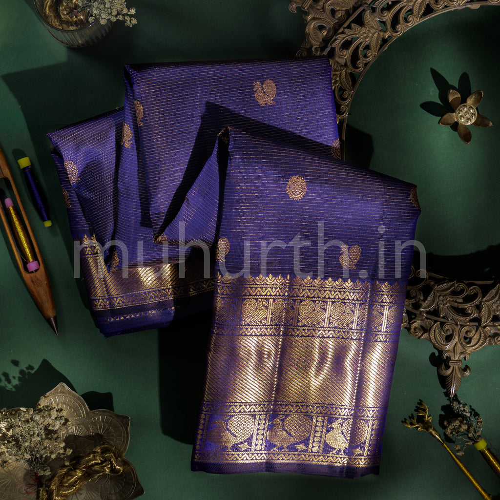 Violet Pure Vaira Oosi Kanjivaram Silk Saree