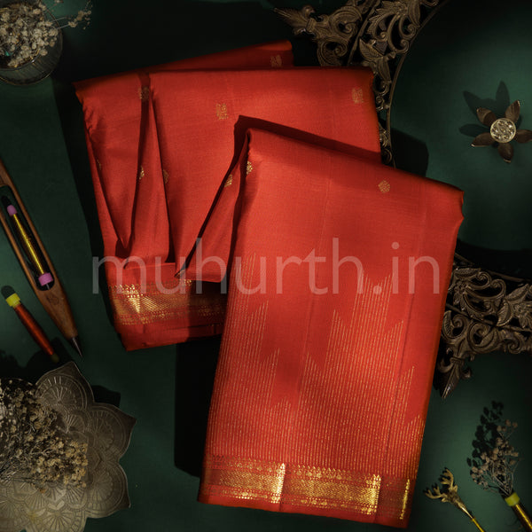 Burnt Orange Pure Zari Kanjivaram Silk Saree