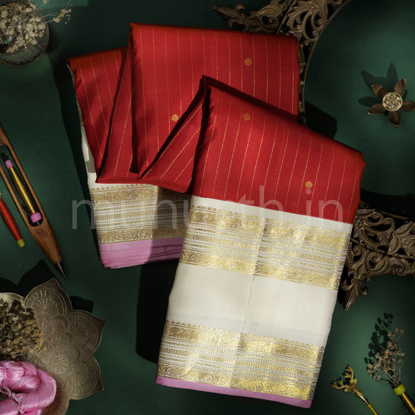 Red Pure Kanjivaram Silk Saree with Off-White